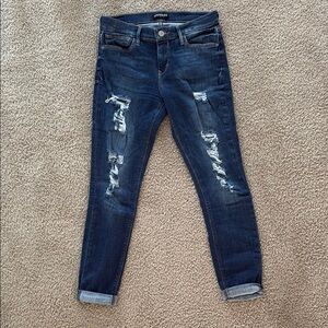 Express Blue Ankle Cropped Jeans with Distressed Style